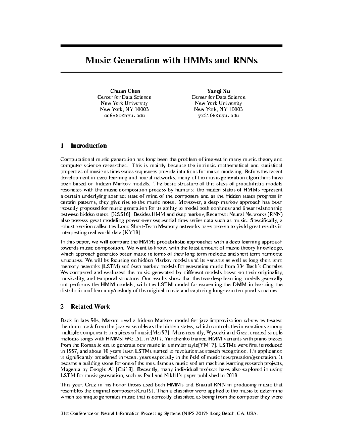 Music Generation Using HMM and RNN: A Comparison Study (CS 101) - Studocu
