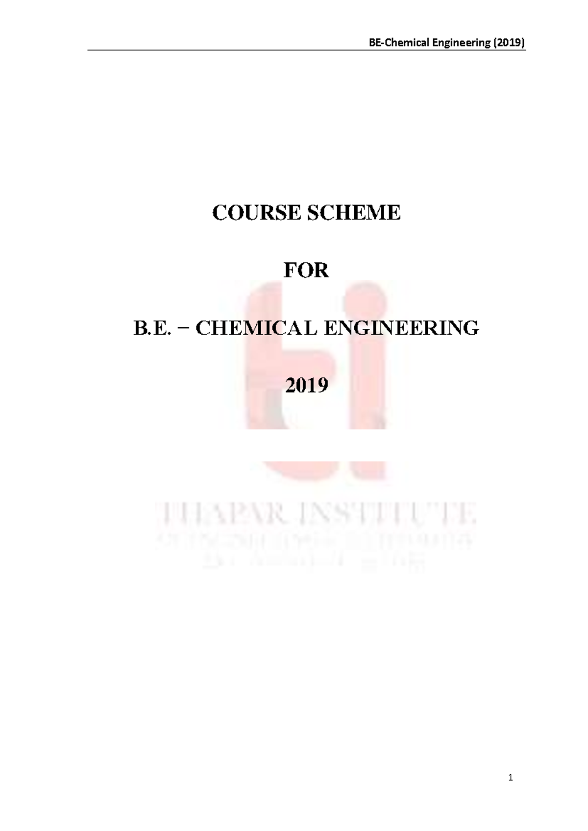 B.E. Chemical Engineering Course Scheme Overview (2019) - Studocu