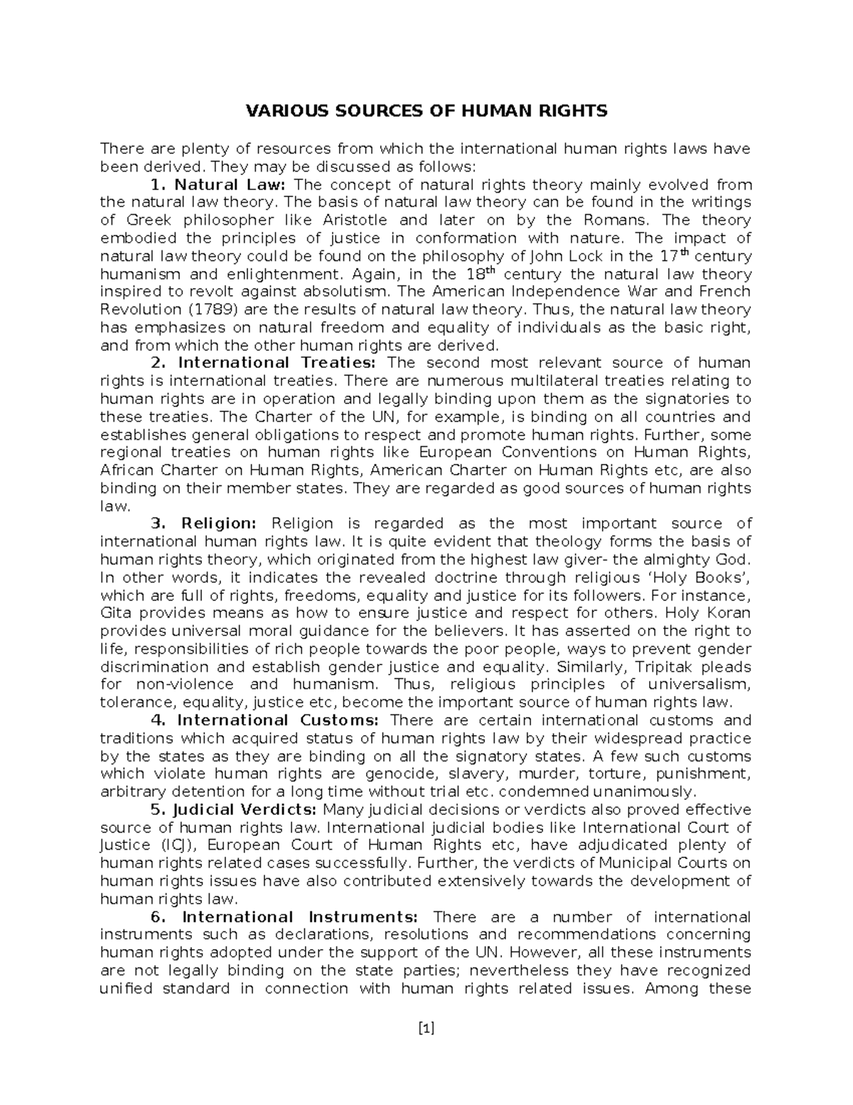 Various Sources of Human Rights: A Comprehensive Overview - Studocu