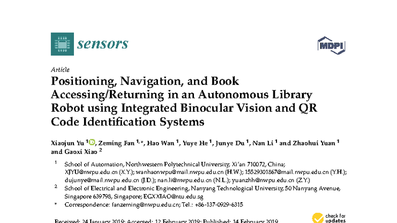 Sensors 2019: Positioning & Navigation in Autonomous Library Robots ...
