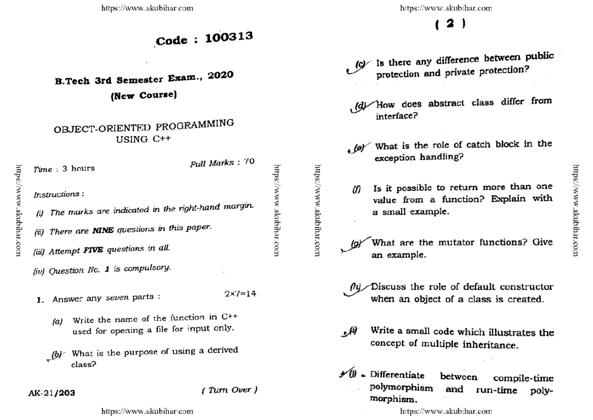 B.Tech 3rd Sem 2020 - OPP Using Java Previous Year Questions - Studocu