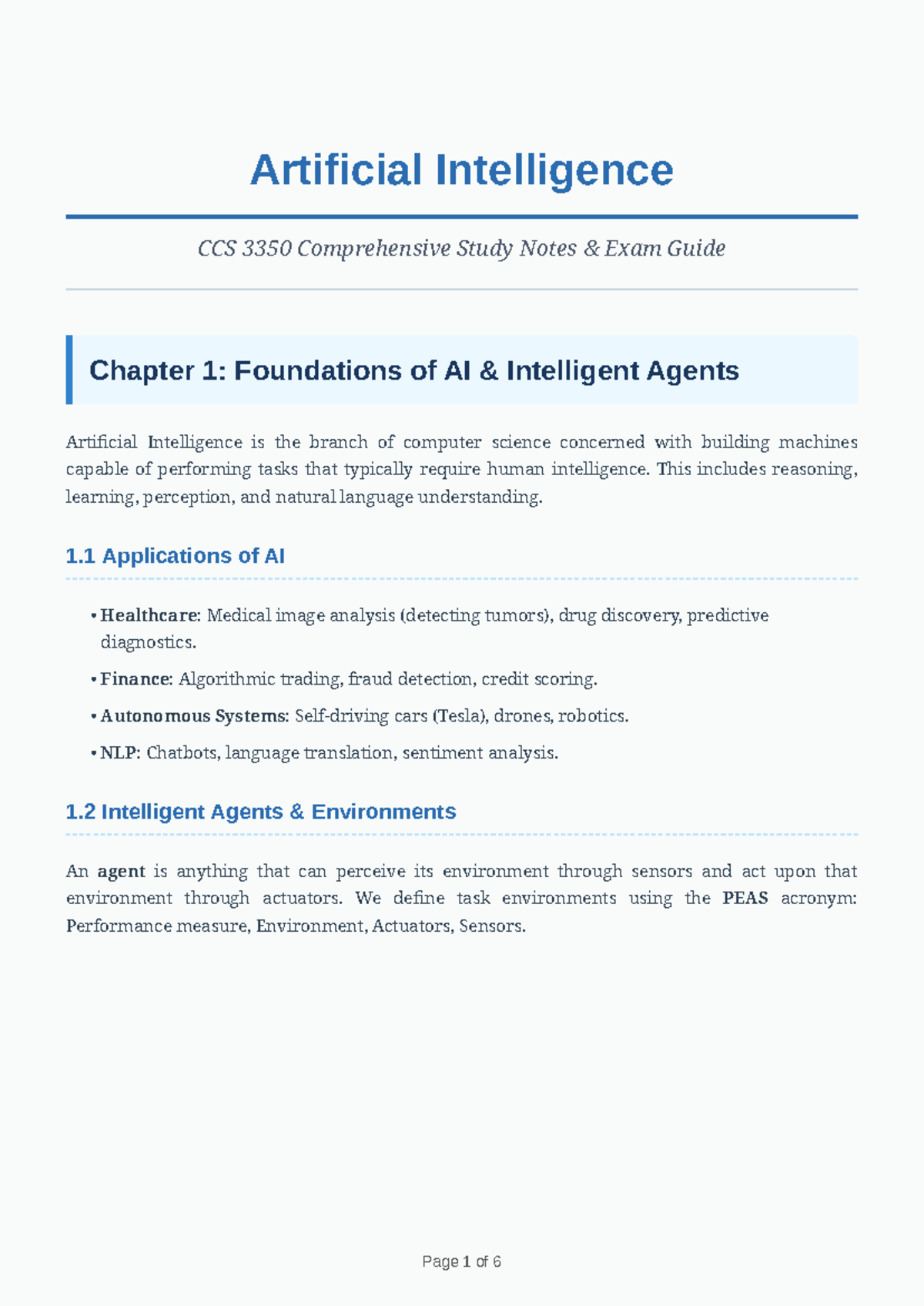 CCS 3350 Comprehensive Study Guide: Foundations & Applications of AI ...
