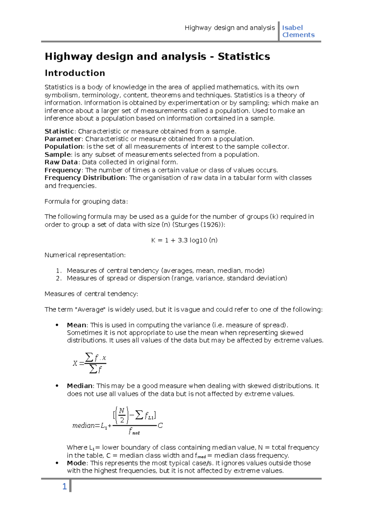 Highway design and analysis (statistics) - Clements Highway design and ...