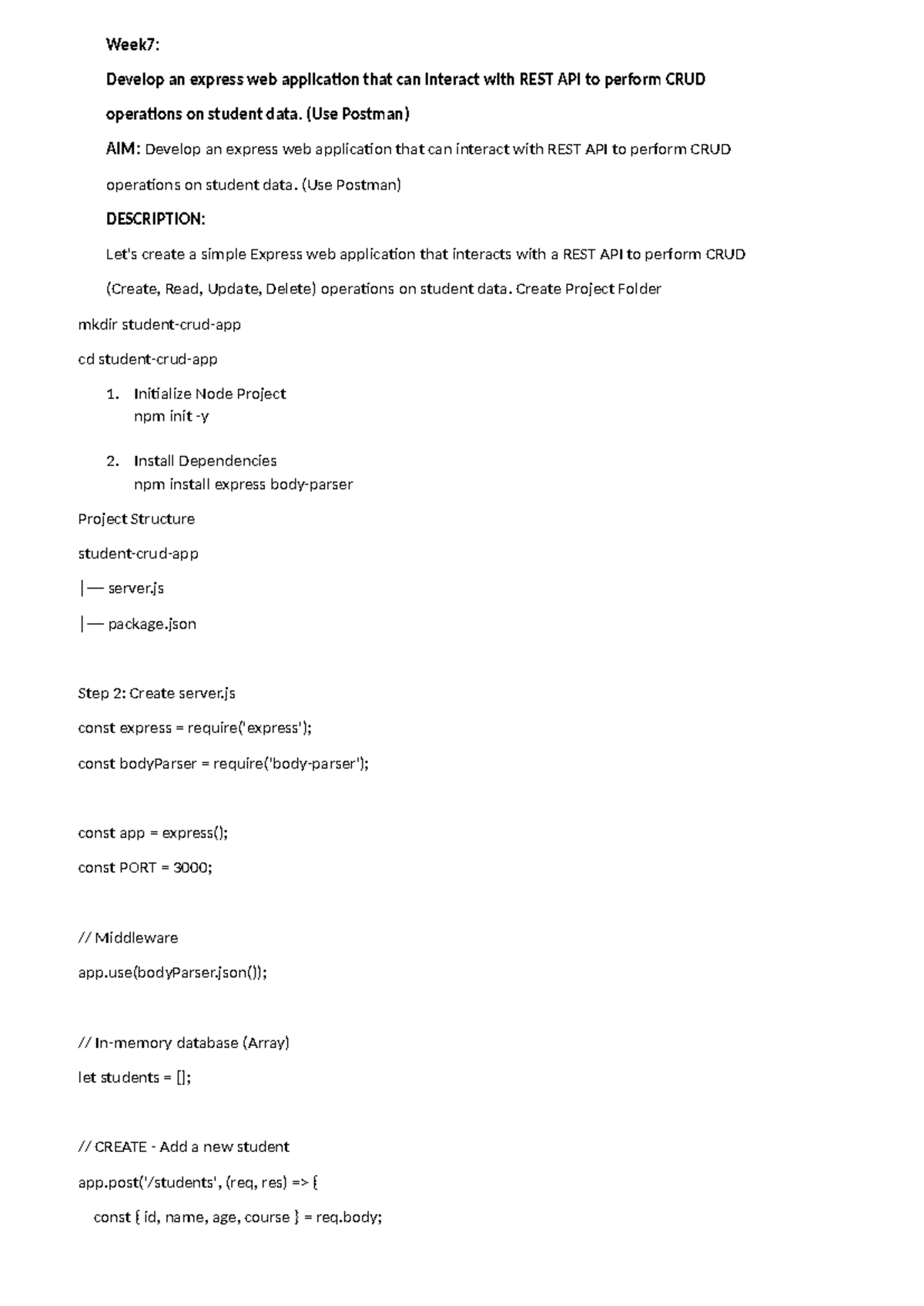 Week 7: Express Web App for CRUD Operations on Student Data - Studocu