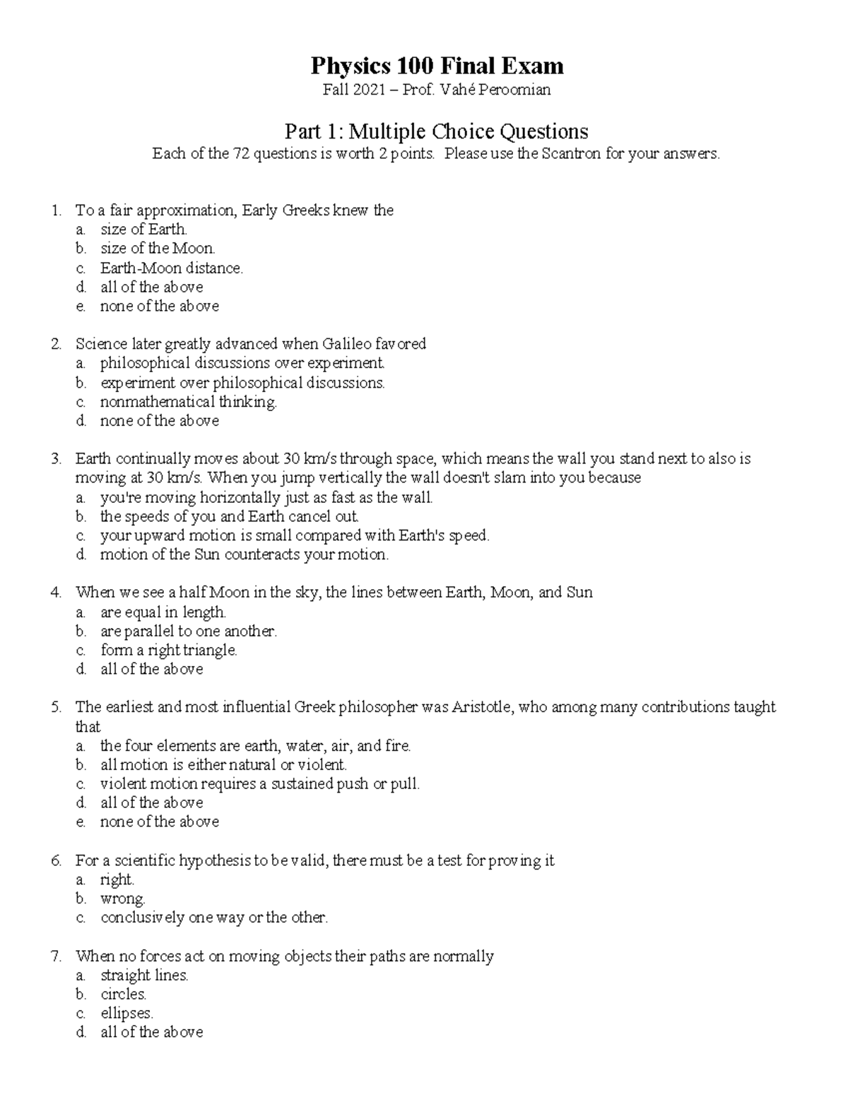 Physics 100 Final Exam Study Guide - Fall 2021 - Studocu