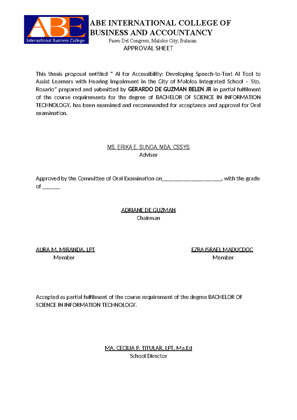 Approval- Sheet Capstone - ABE INTERNATIONAL COLLEGE OF BUSINESS AND ...