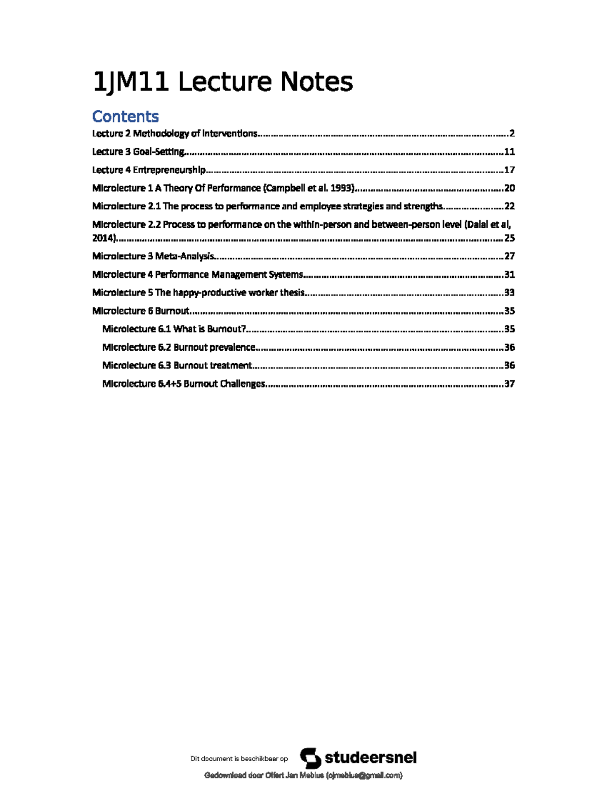 Lecture Notes Summary for Course 1JM11: Interventions and Performance ...