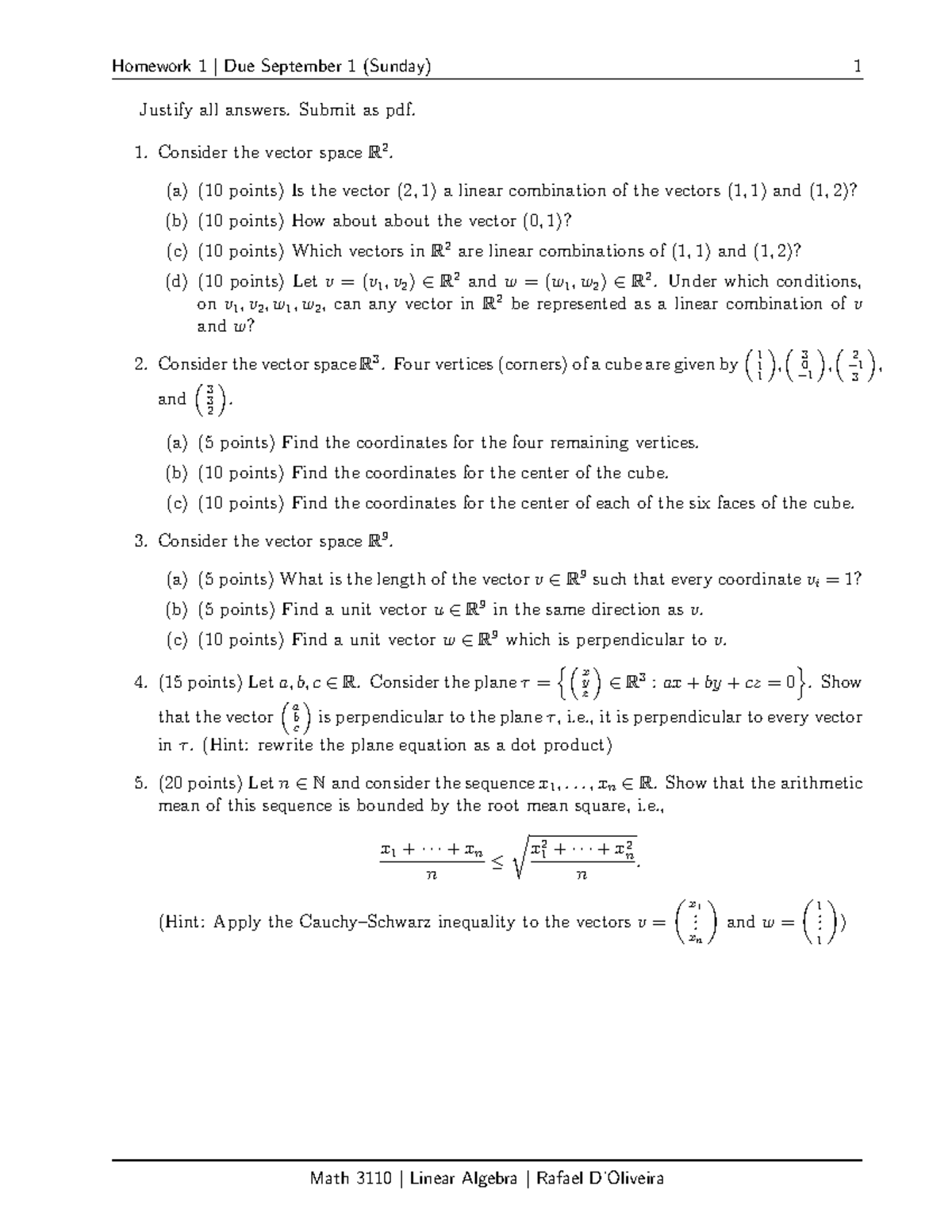 Math 3110 | Linear Algebra | Homework 1 Solutions and Justifications ...