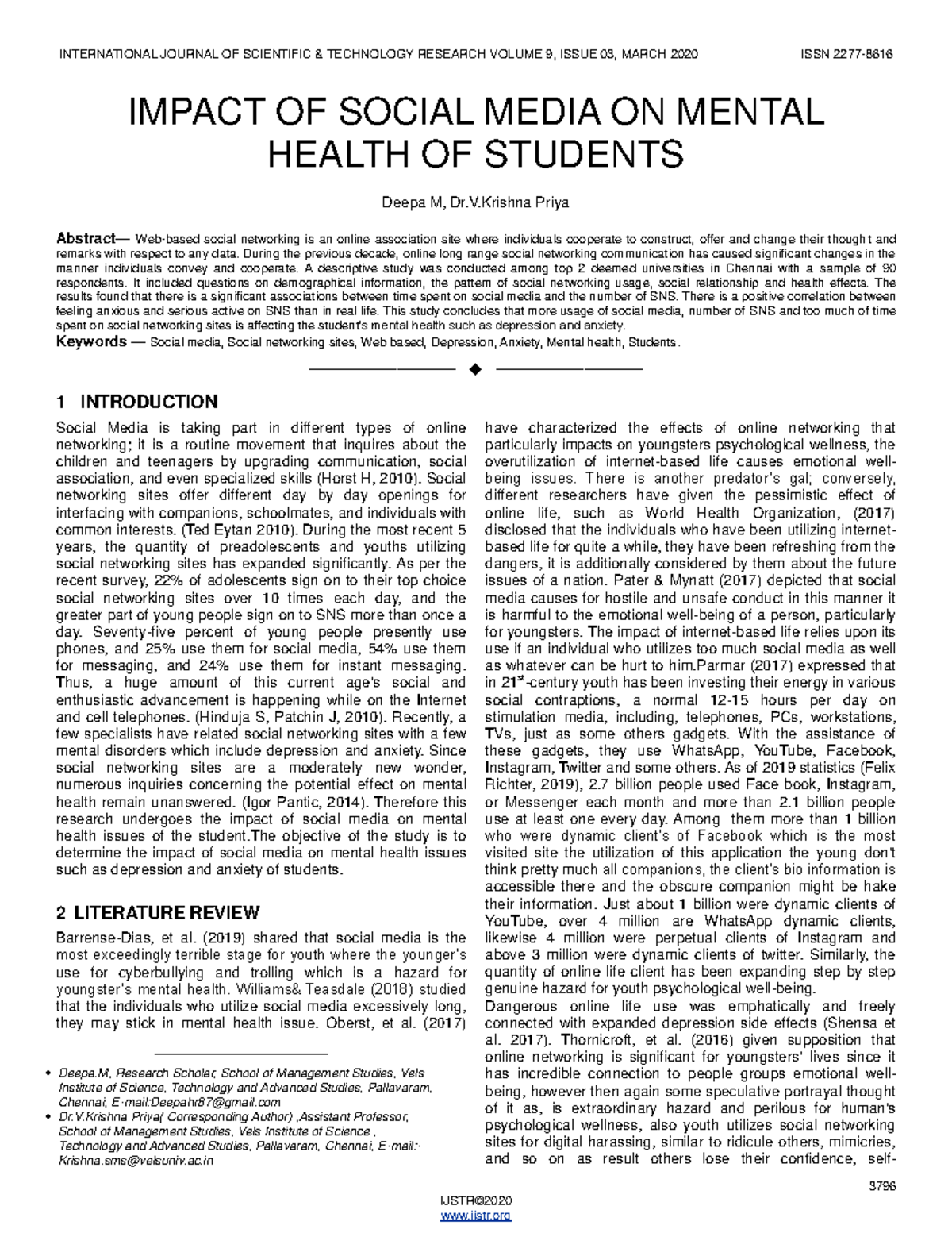 The Impact of Social Media on Students' Mental Health: A Study - Studocu