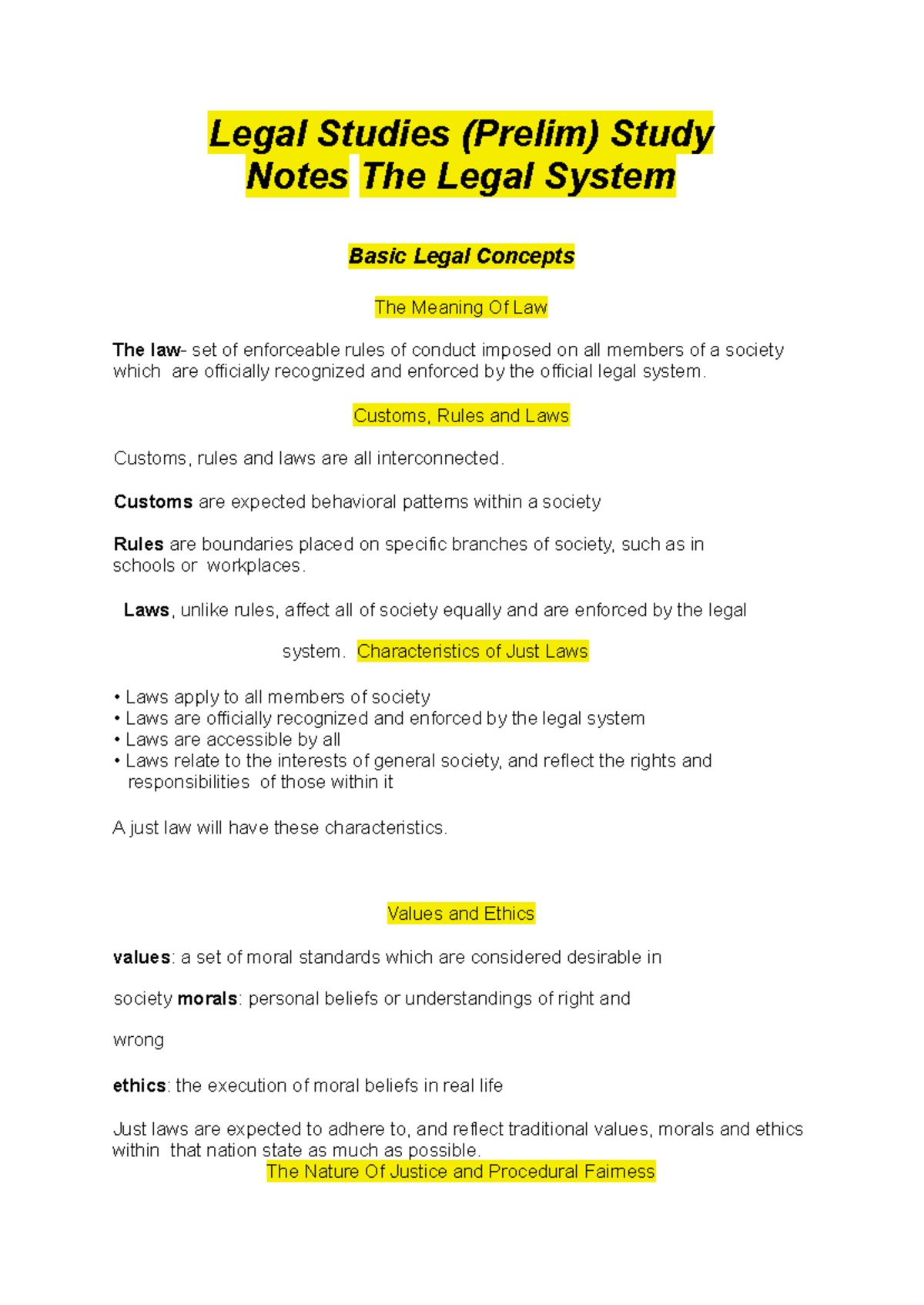 Legal Studies (Prelim) Study Notes: Understanding the Legal System ...