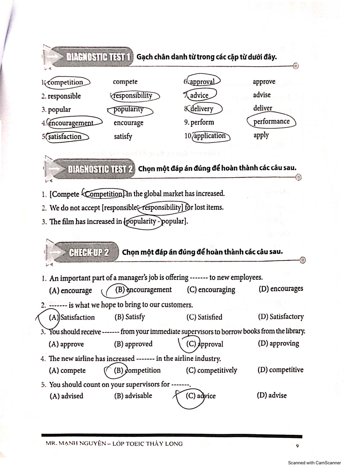 DIAGNOSTIC TEST 1 & 2: Vocabulary and Sentence Completion Exercises ...