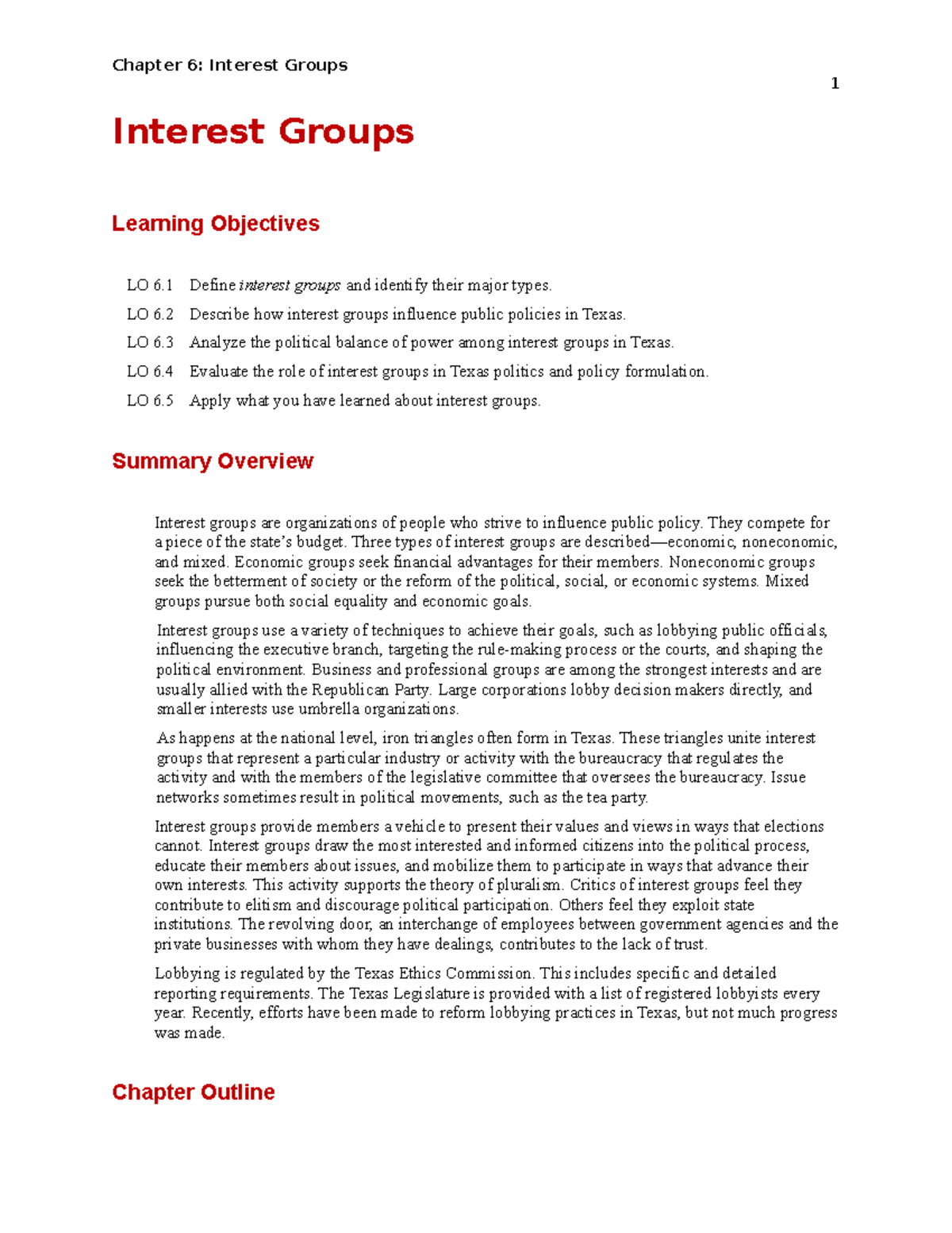 Texas Politics Chapter 6: Understanding Interest Groups and Their ...