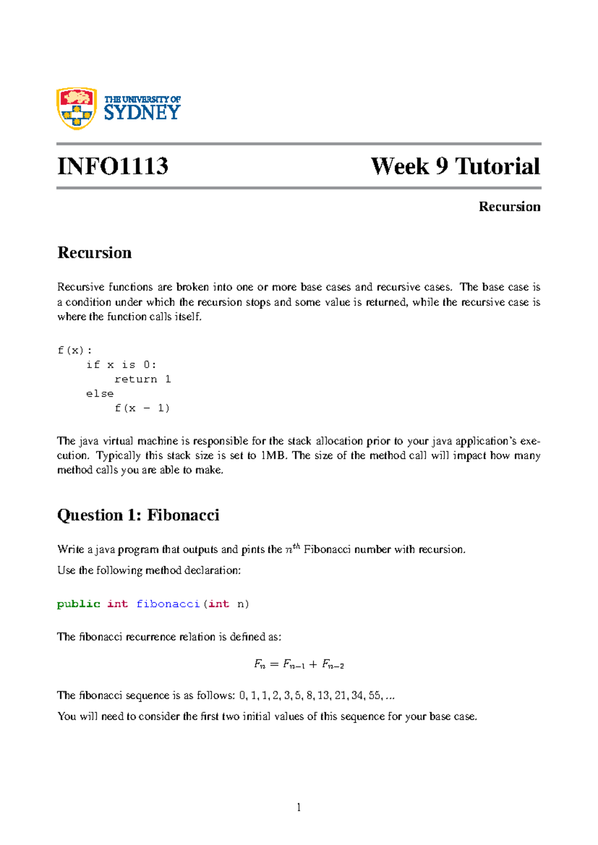 Tutorial-09 Tutorial-09 - INFO1113 Week 9 Tutorial Recursion Recursion ...
