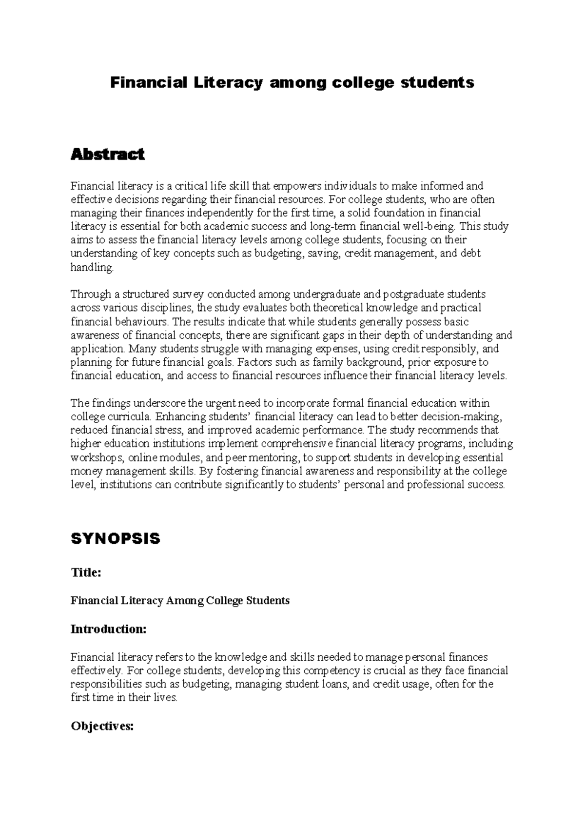 Financial Literacy Assessment Among College Students - M CBKCLC - Studocu