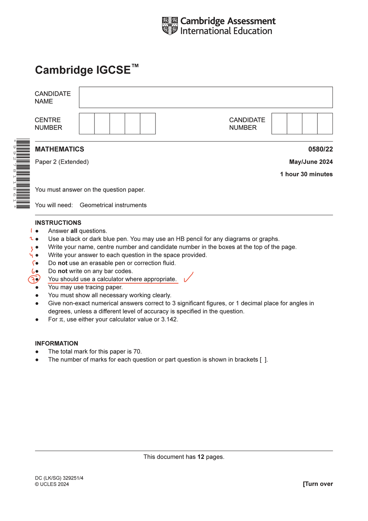 Cambridge IGCSE 0580/24 Mathematics 2024 Paper 2 (Extended) Solutions ...