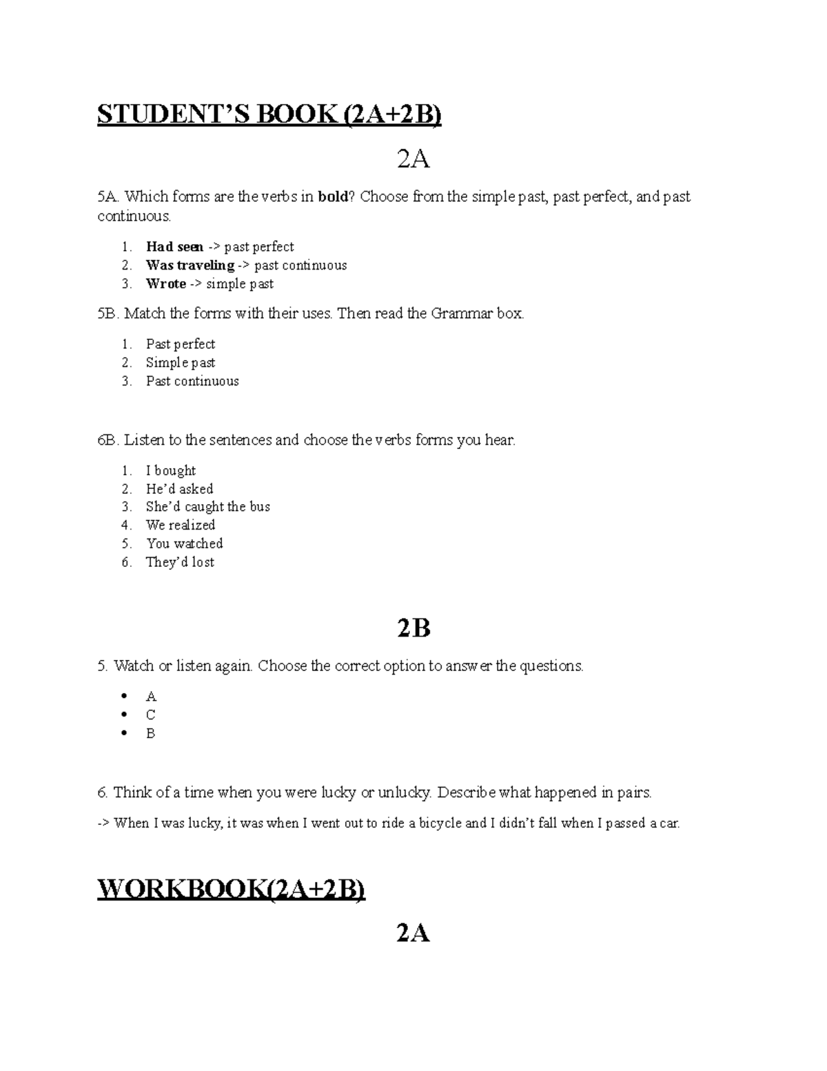 TATC33333333333 - STUDENT’S BOOK (2A+2B) 2A 5A. Which forms are the ...