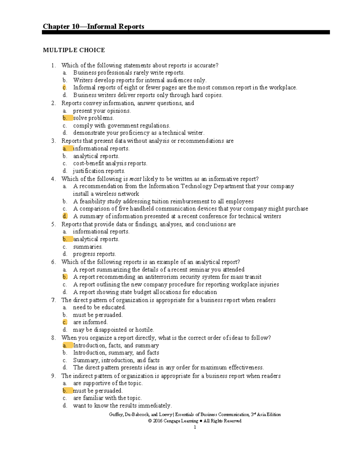 Chapter 9 - Informal Reports: Key Concepts and Multiple Choice ...