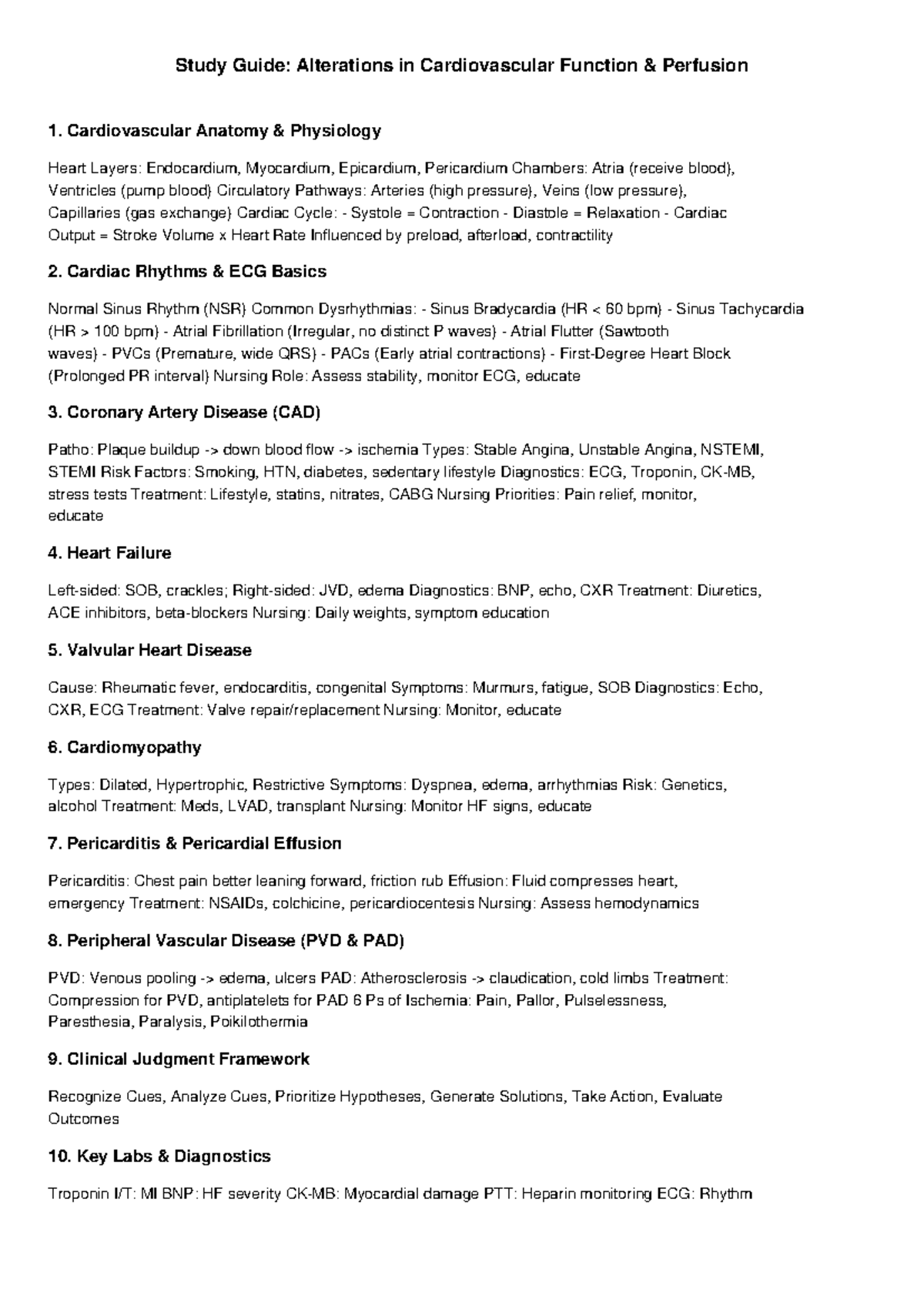 Cardiovascular Study Guide: Anatomy, Function & Disorders - Studocu