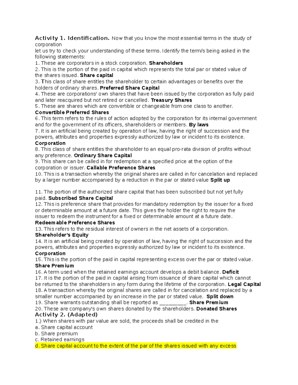 Shareholders Equity Study Notes - ACCOUNTING - Studocu