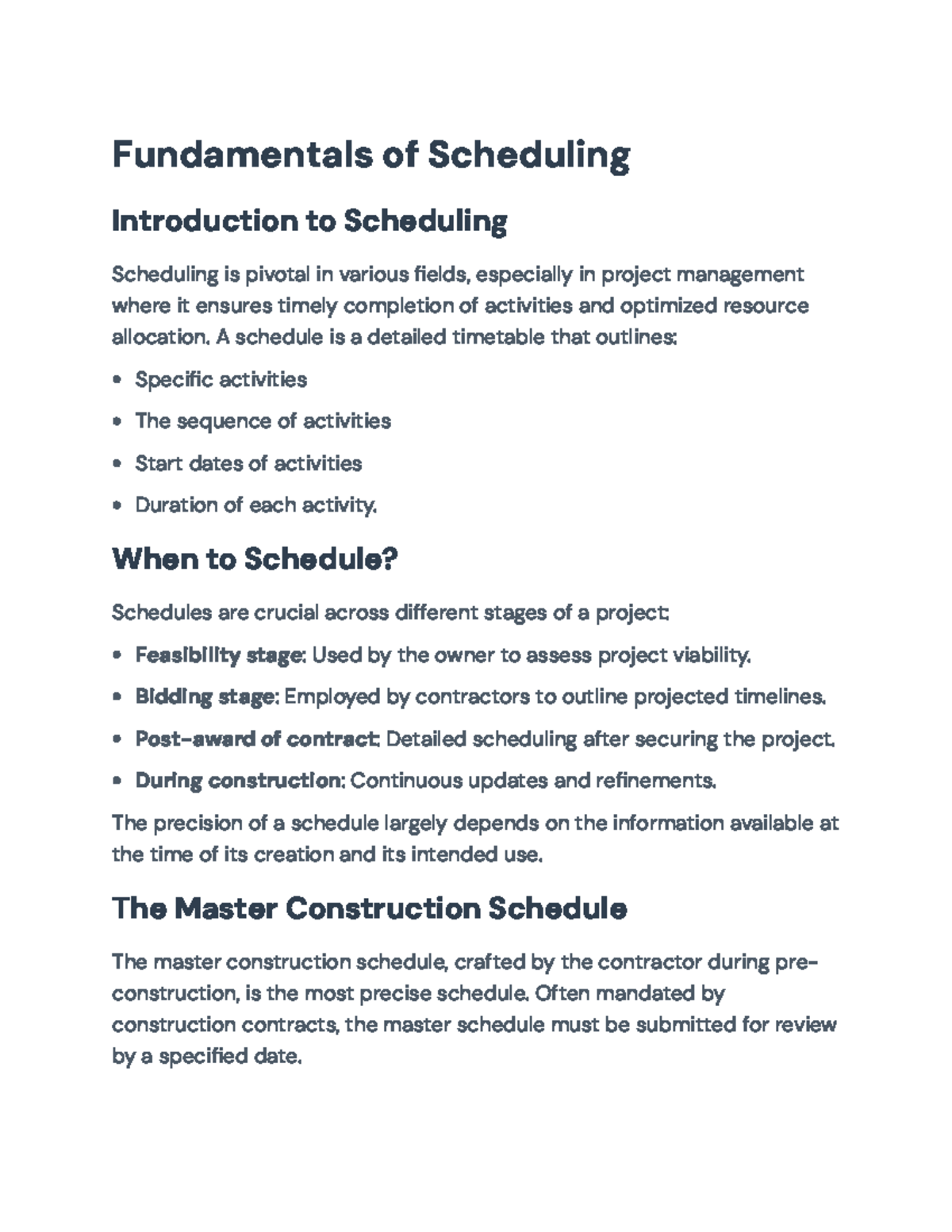Fundamentals of Scheduling in Project Management: Overview and ...