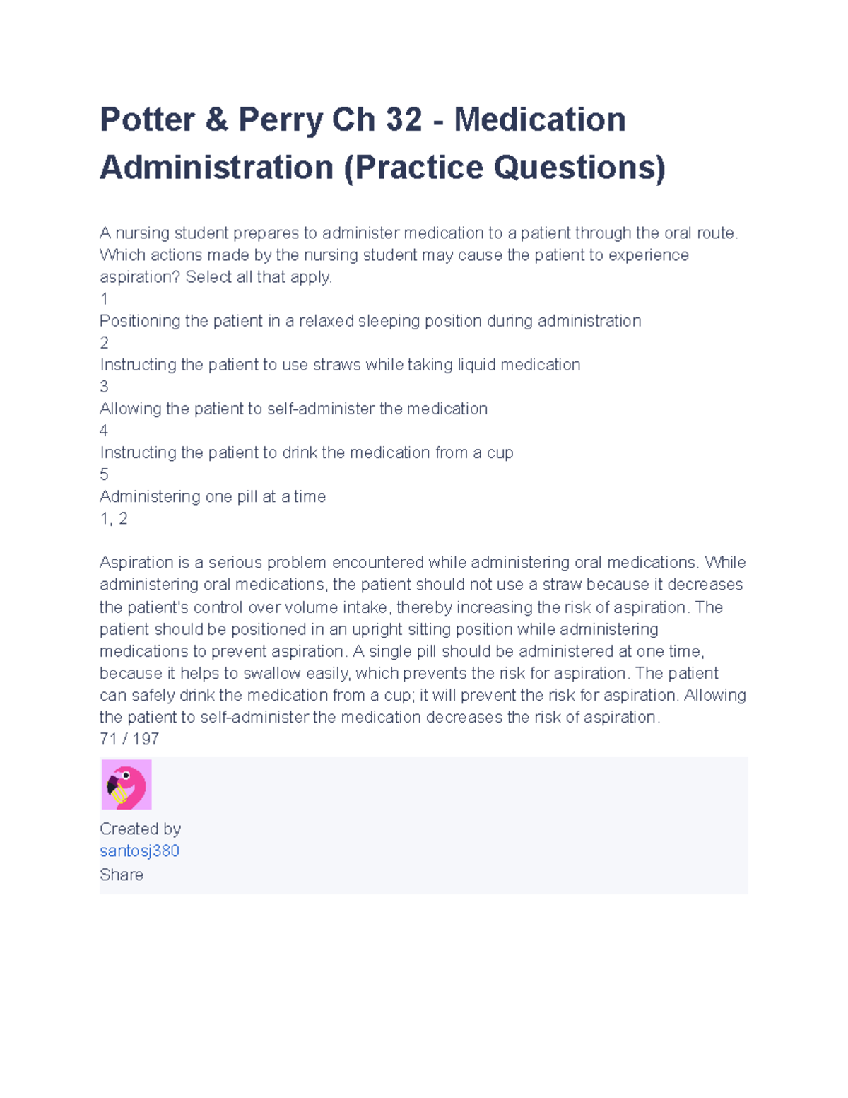 Potter & Perry Ch 32 - Med Admin: Key Concepts & Practice Questions ...