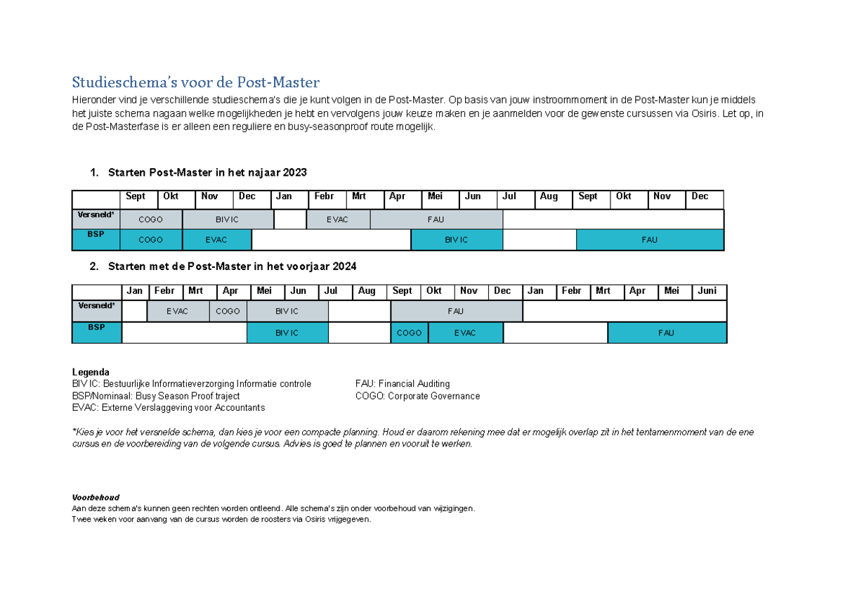 Studieschema's Post-Master najaar 2023 & voorjaar 2024: Overzicht en ...