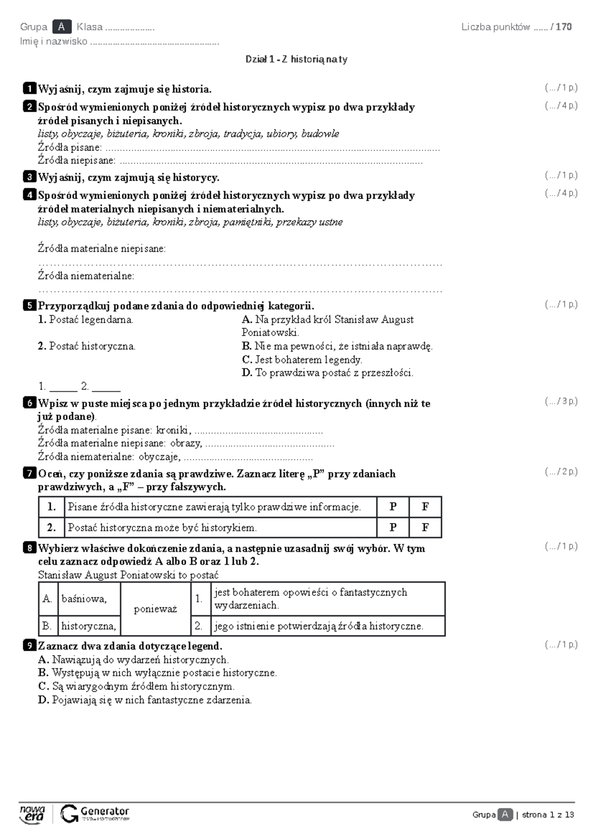 Sprawdzian Polski Klasa 7 U źródła www.studocu.com