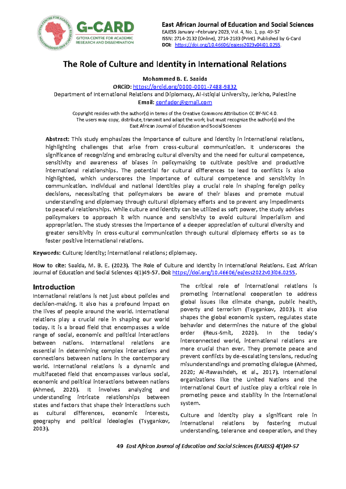 The Role of Culture and Identity in International Relations EAJESS Jan ...