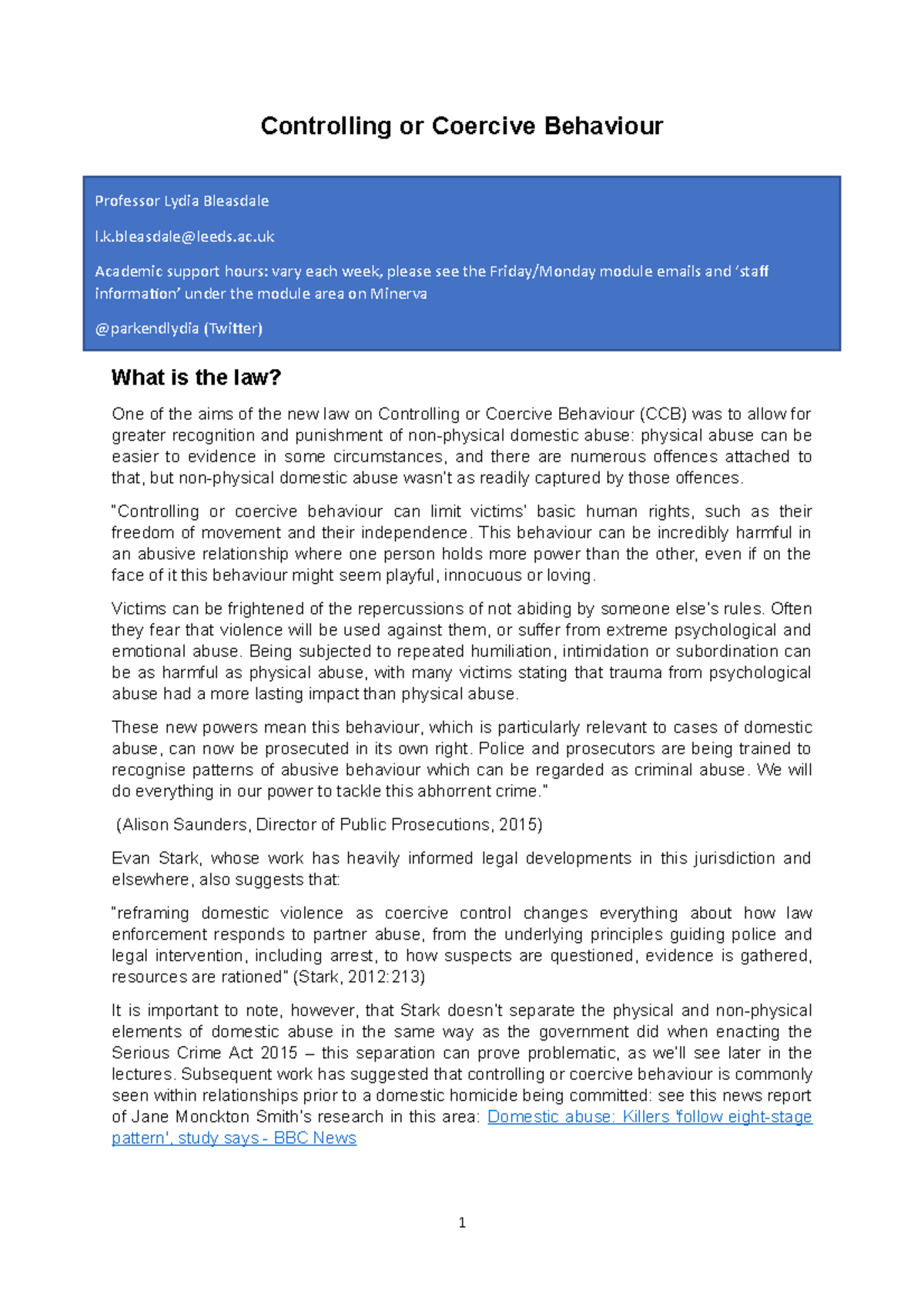 Controlling or coercive behaviour lecture handout - Controlling or ...