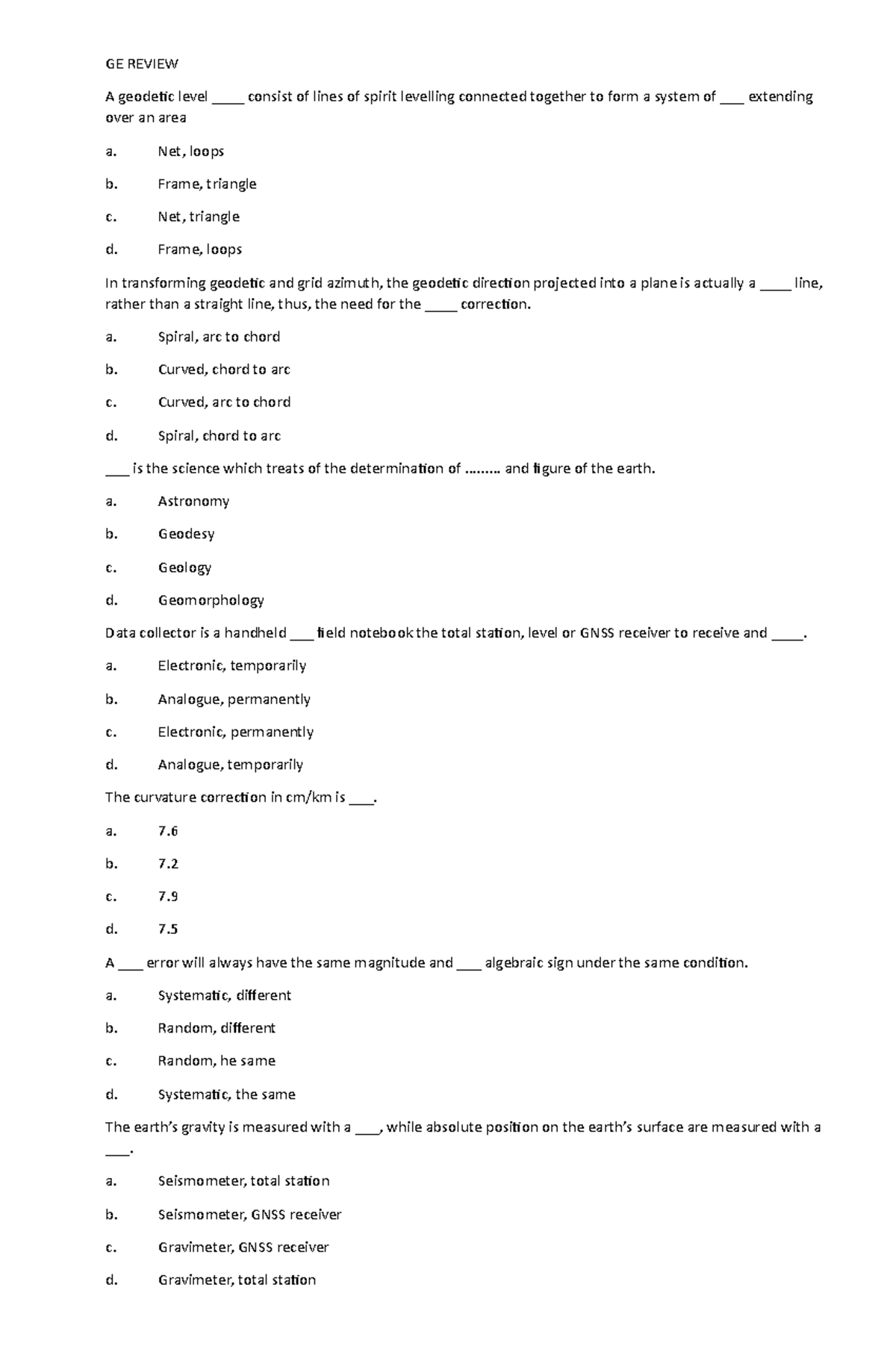 Geodetic Engineering Review for Comprehensive Exam Preparation - Studocu