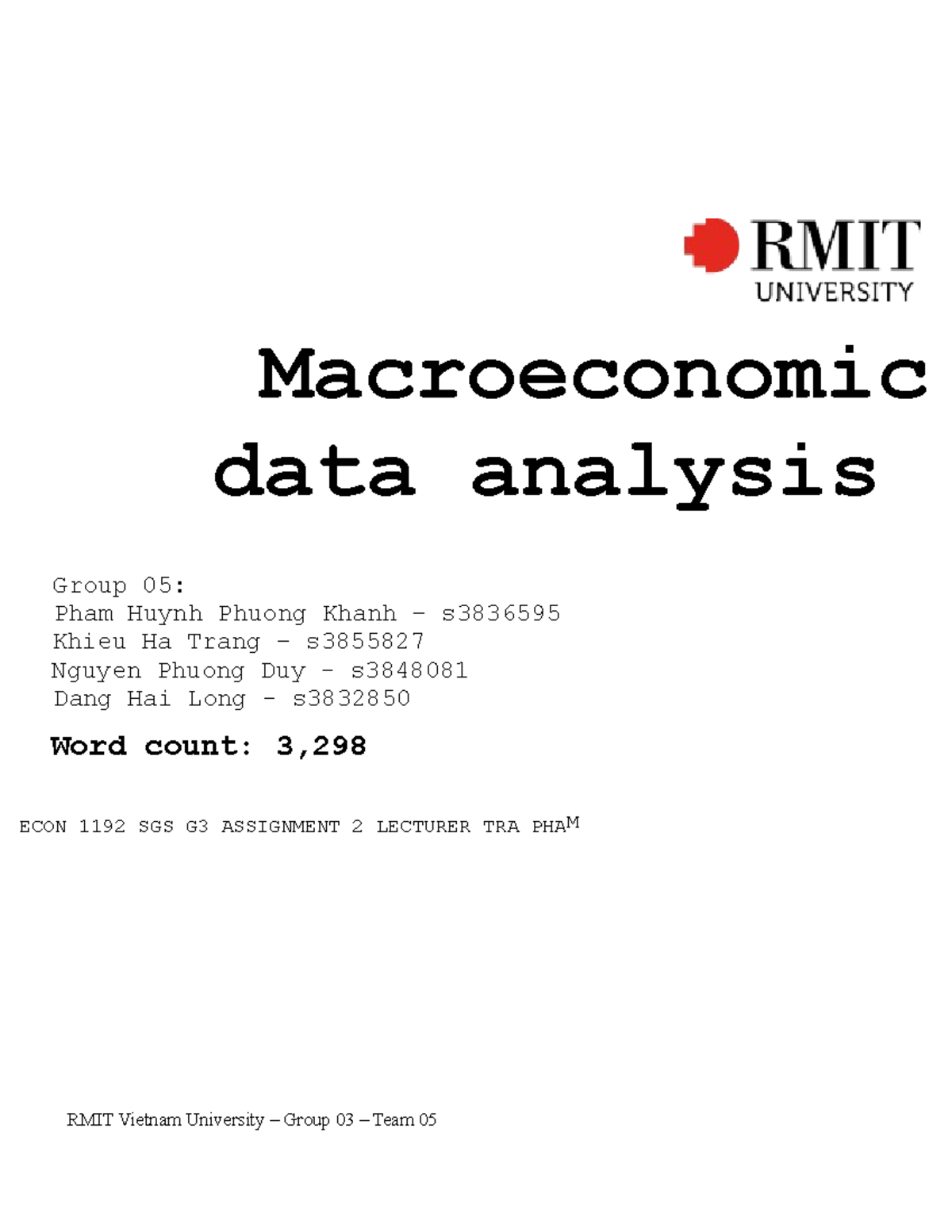 Assignment 2 - Group Assignment - Macroeconomics 1 - RMIT University ...