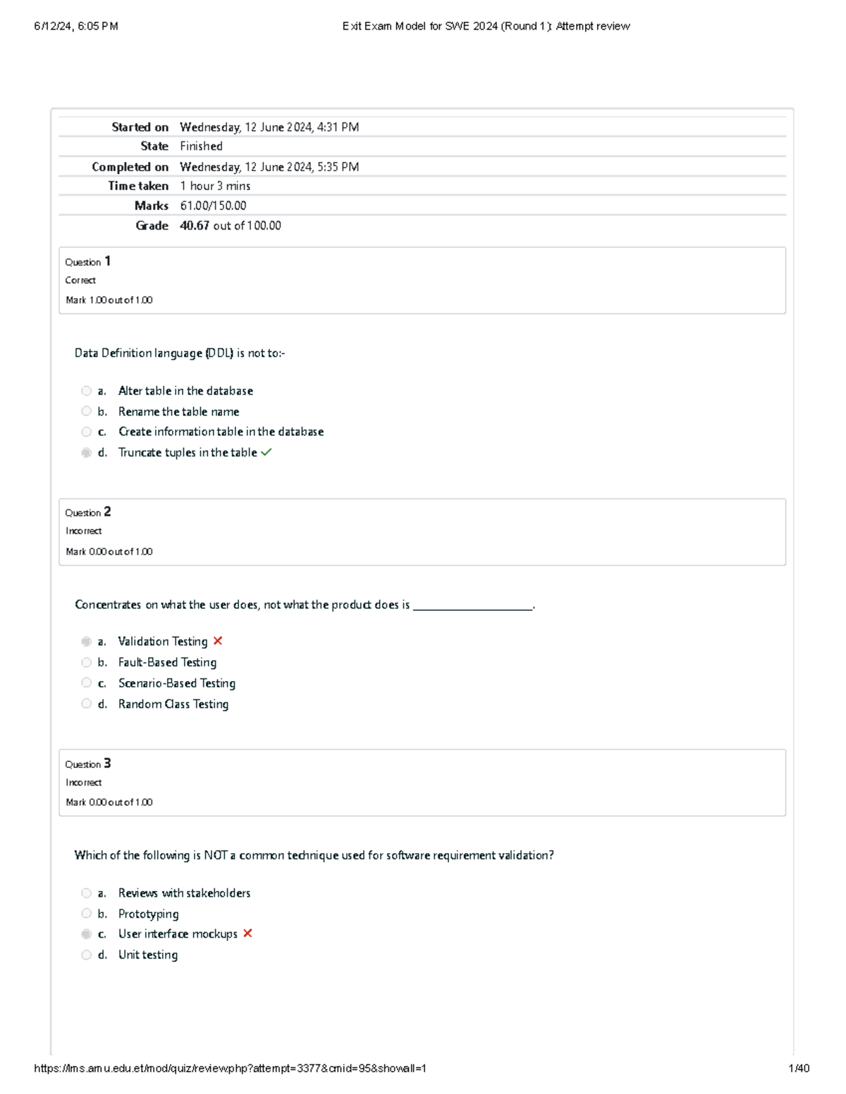 Exit Exam Model for SWE 2024 (Round 1): Attempt Review and Analysis ...