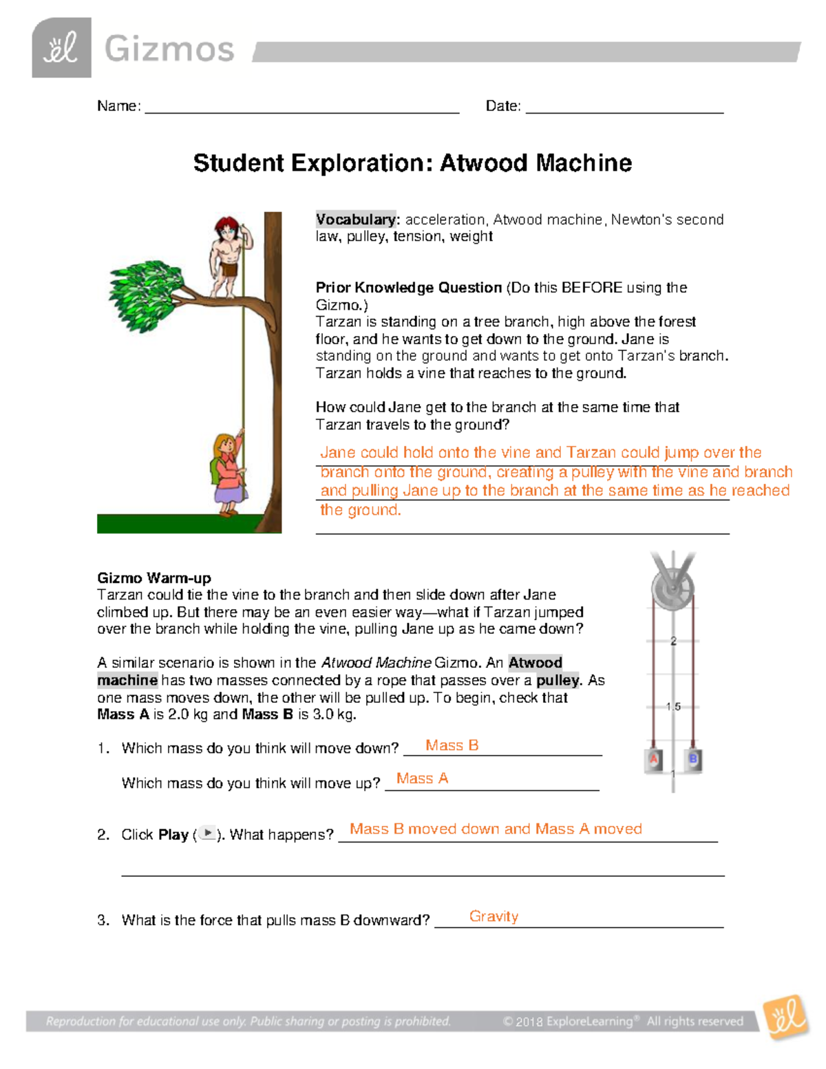 Atwood Machine SE - Inclined Plane Sliding Student Exploration lab ...