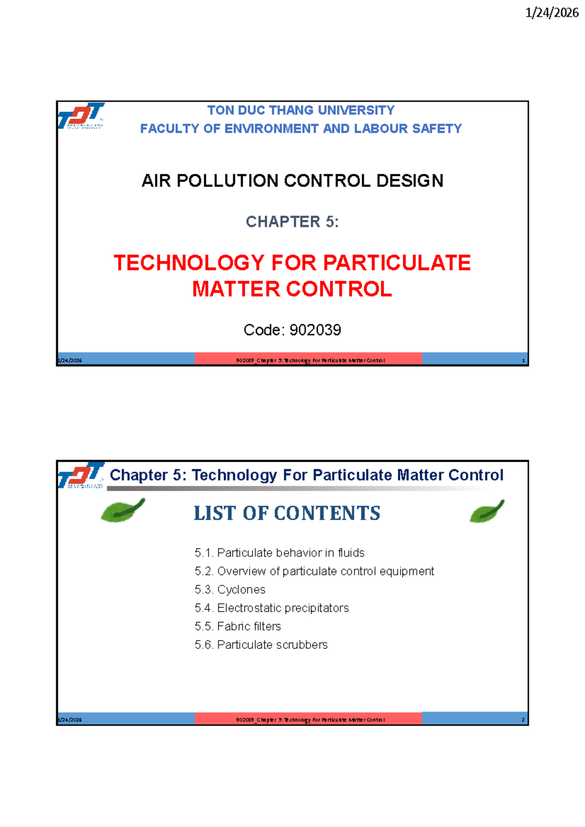 902039_Chapter 5: Technology for Particulate Matter Control - Studocu