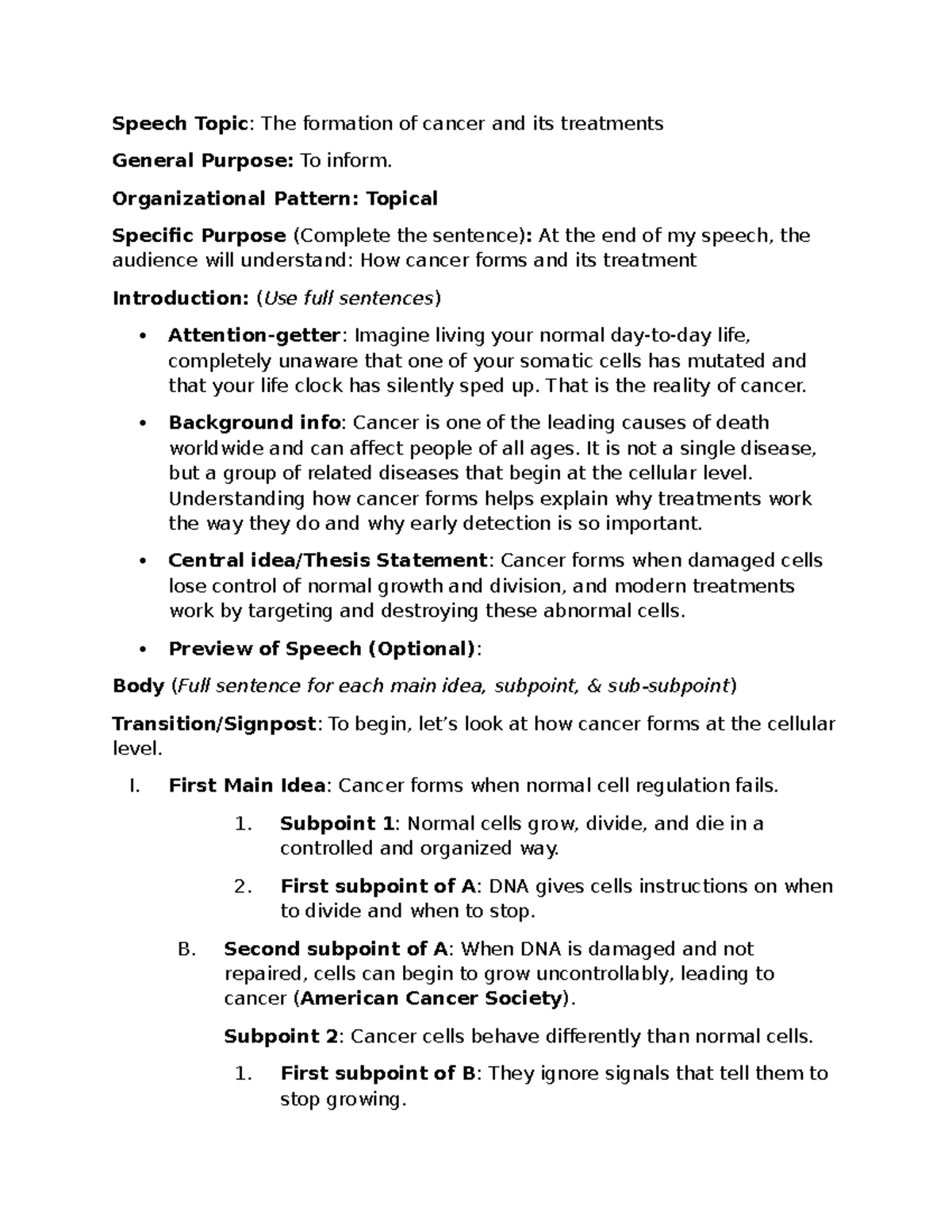 Oncology Speech: Understanding Cancer Formation & Treatments (SPC1017 ...