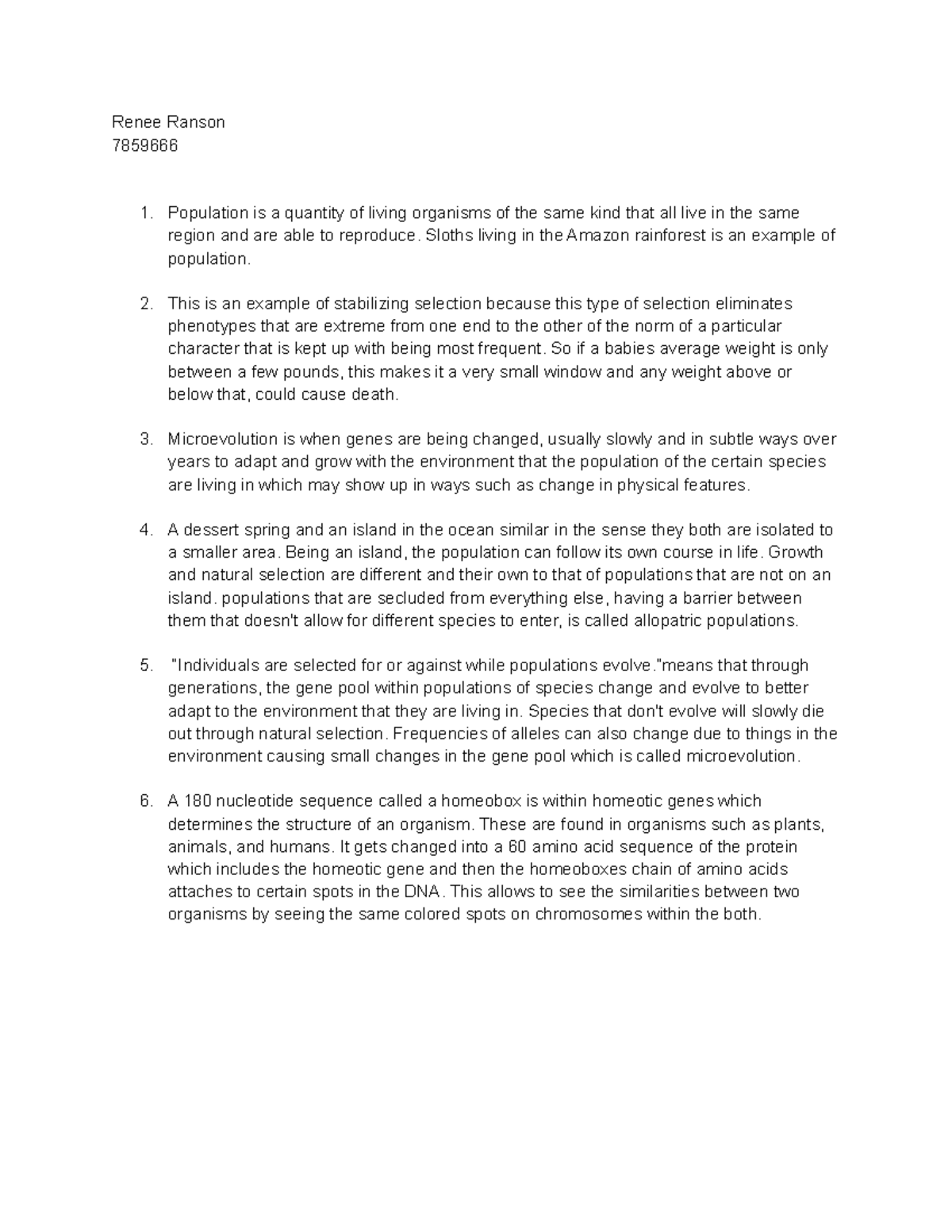BIOL 1000 assignment 3 - Renee Ranson 7859666 Population is a quantity ...