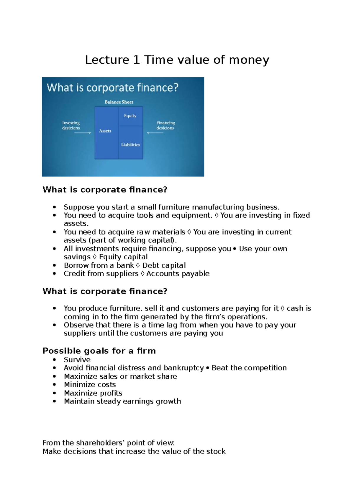 Lecture 1: Time Value of Money in Corporate Finance - Studocu