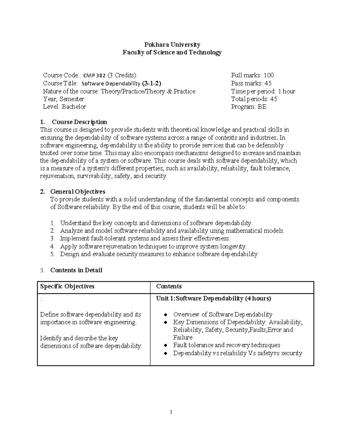 CMP 382 Software Dependability Course Overview and Key Concepts - Studocu