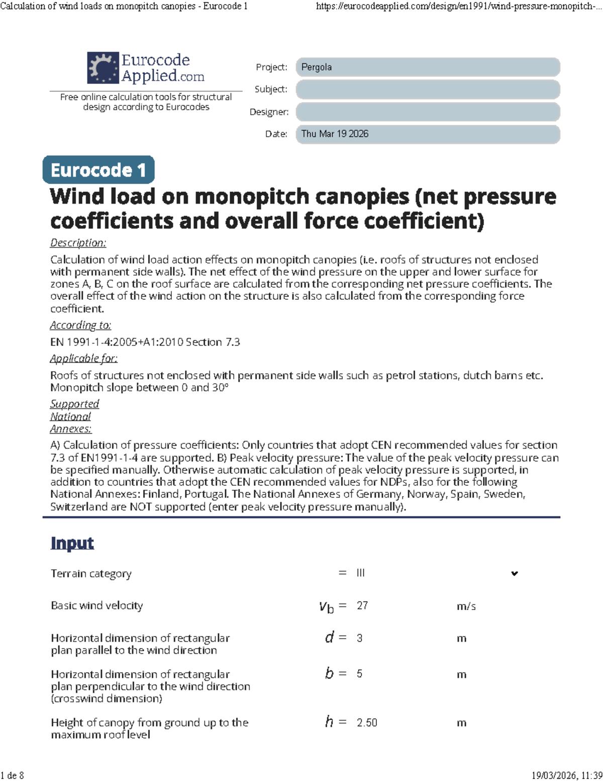 Calculation of Wind Loads on Monopitch Canopies - Eurocode 1 - Studocu