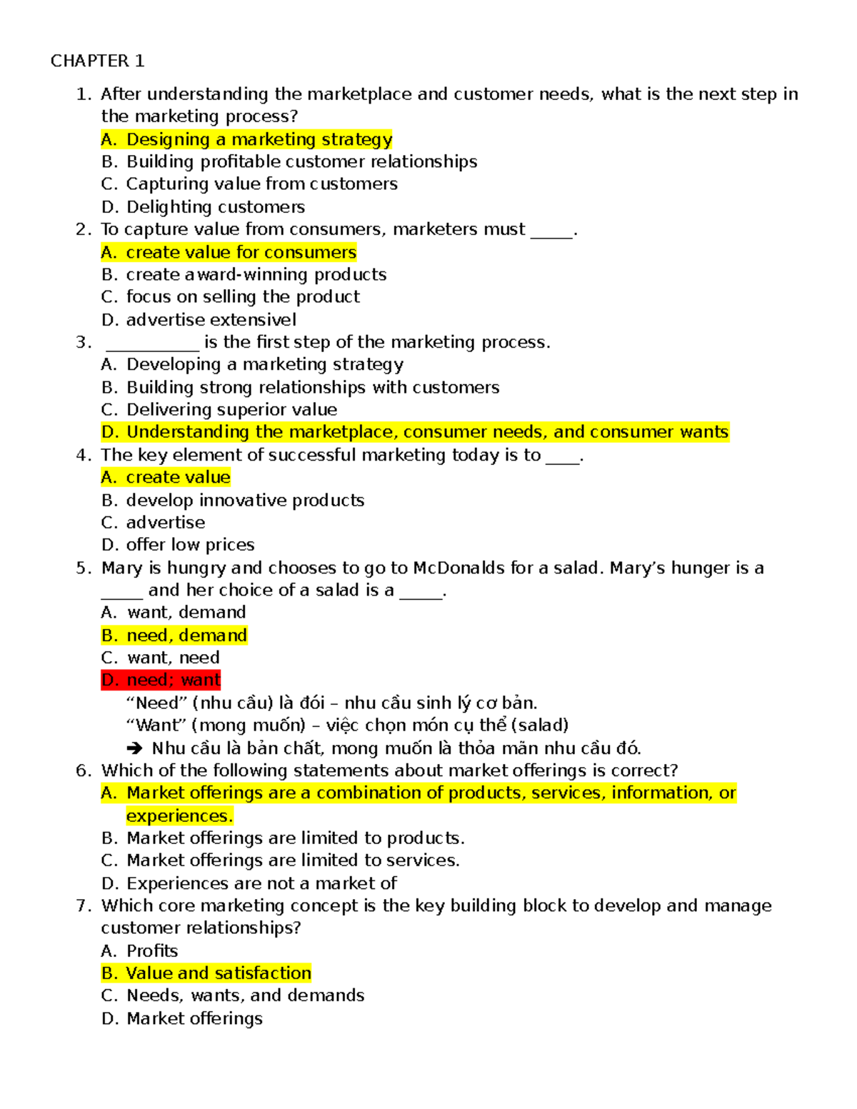 CHAPTER 1: Principles of Marketing - Key Concepts and Exercises - Studocu