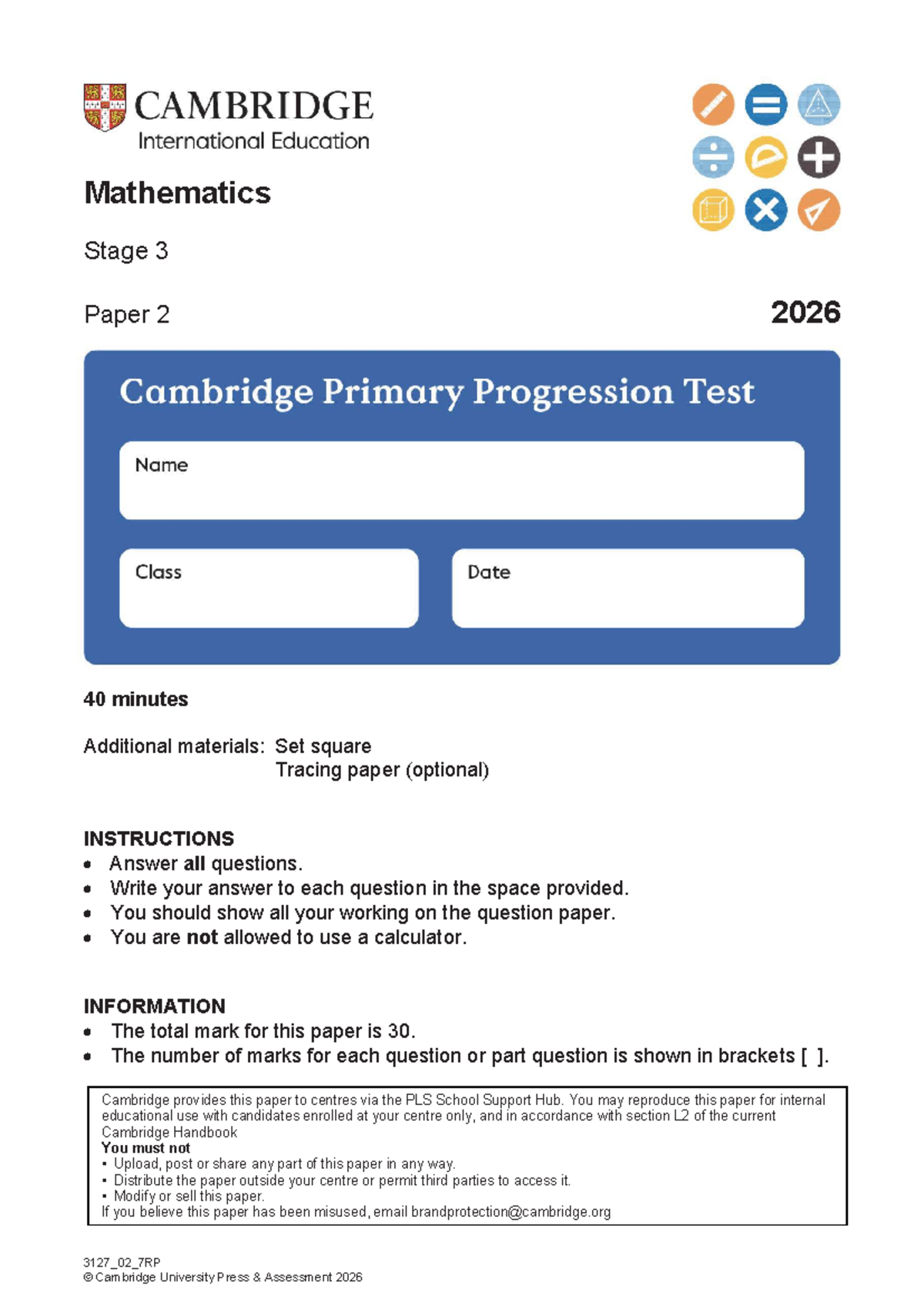 Mathematics Stage 3 Paper 2 (3127 02) - 2026 Exam Questions - Studocu