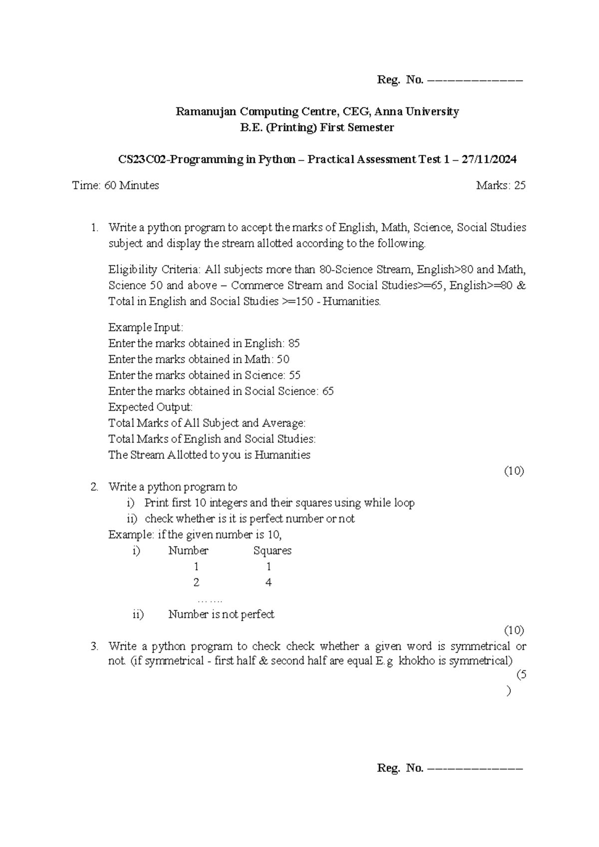 B.E. (Printing) 1st Sem Python Practical Assessment Test 1 - Studocu