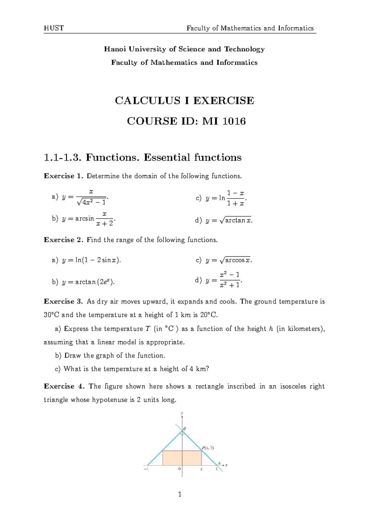 Calculus I Exercises and Solutions - MI 1016 - Studocu
