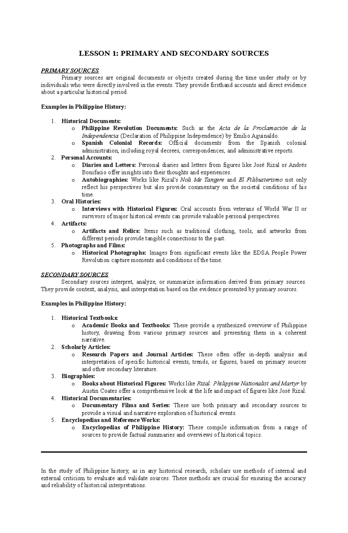 Lesson 1 - History: Understanding Primary & Secondary Sources with ...