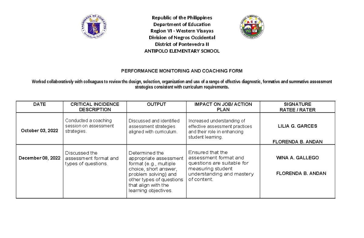 Performance Monitoring and Coaching Form (PMCF) - Antipolo Elementary ...