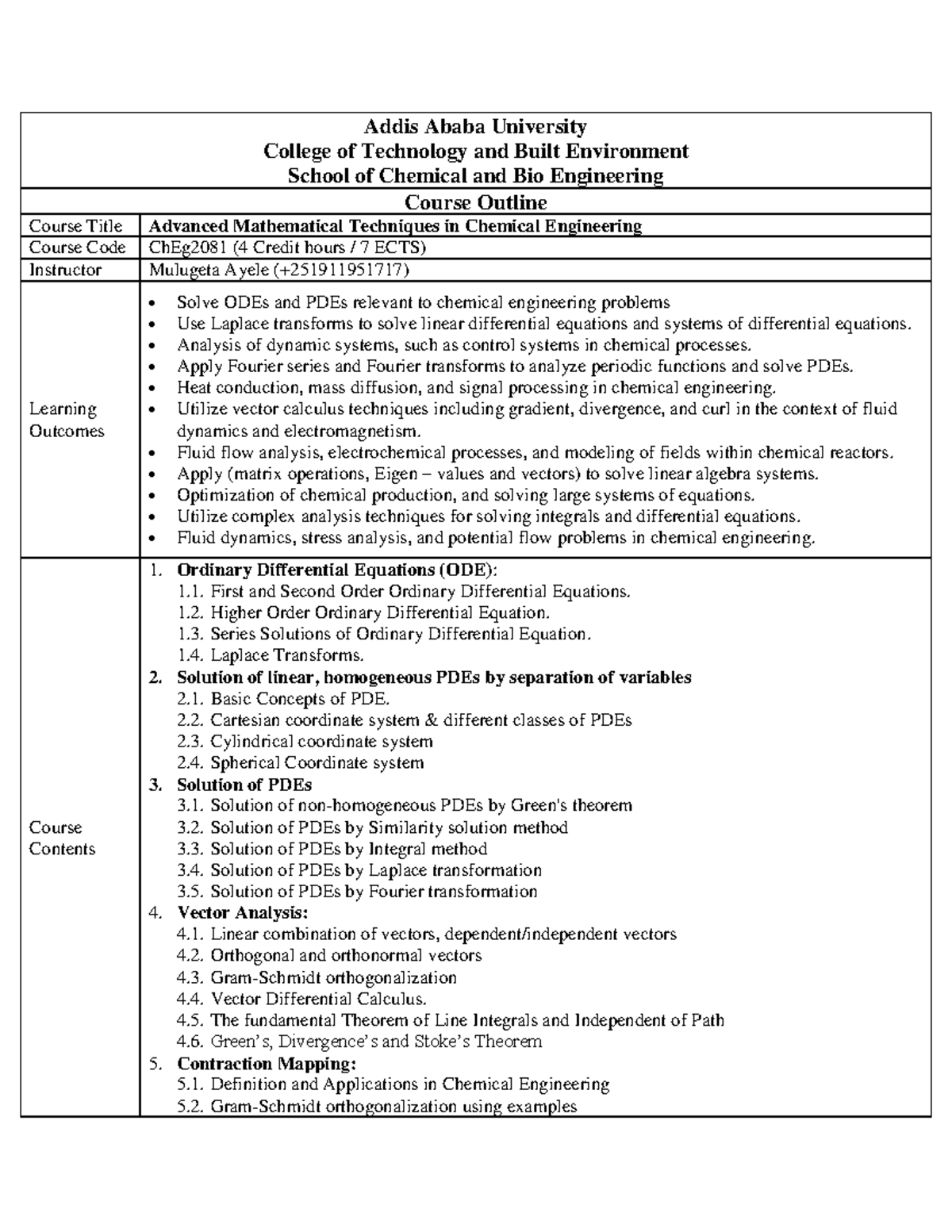 ChEg2081: Advanced Mathematical Techniques in Chemical Engineering ...