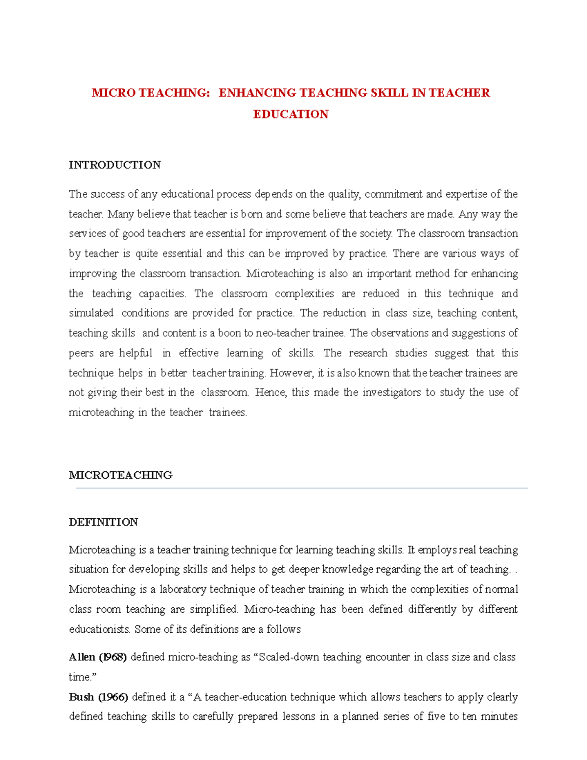 Micro Teaching Enhancing Teaching Skill - Education - UANL - Studocu