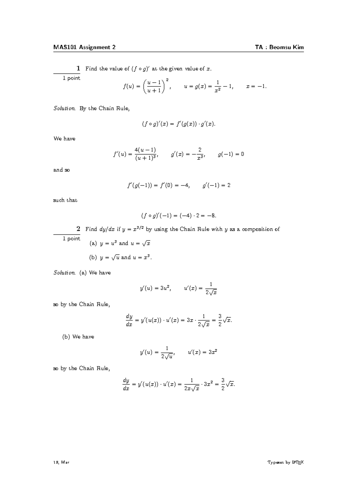 MAS101 Assignment 2: Chain Rule and Linearization Solutions - Studocu