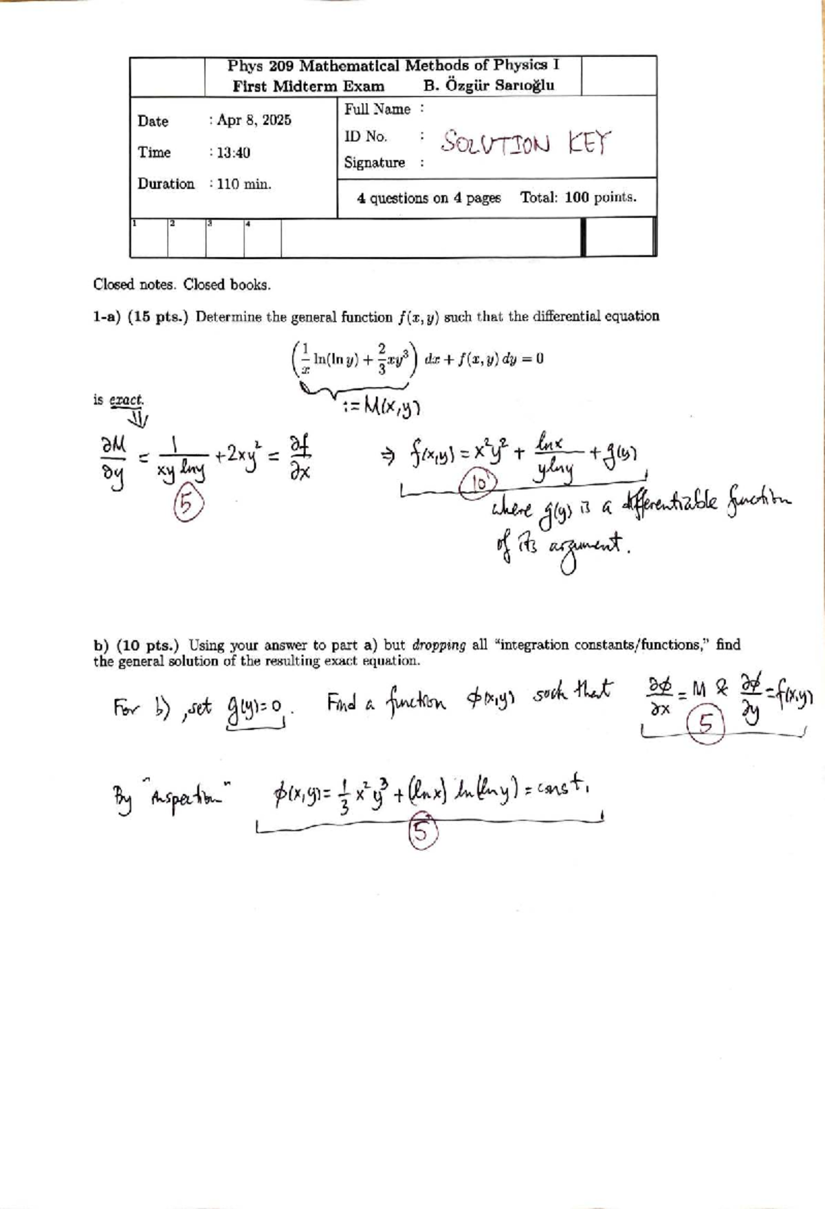 Phys 209 Mathematical Methods of Physics I Midterm Exam 1 Solutions ...