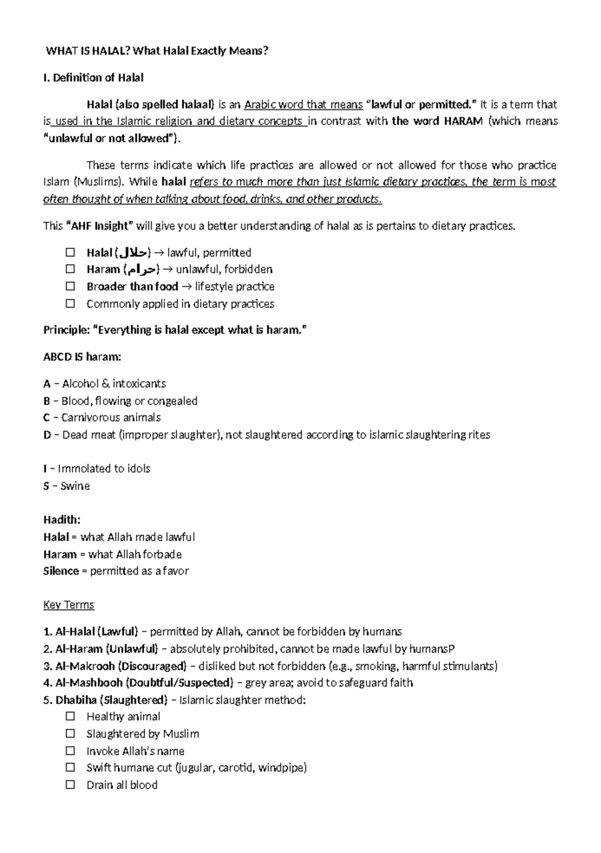 Halal Final Exam Notes: Understanding Halal Concepts and Practices ...